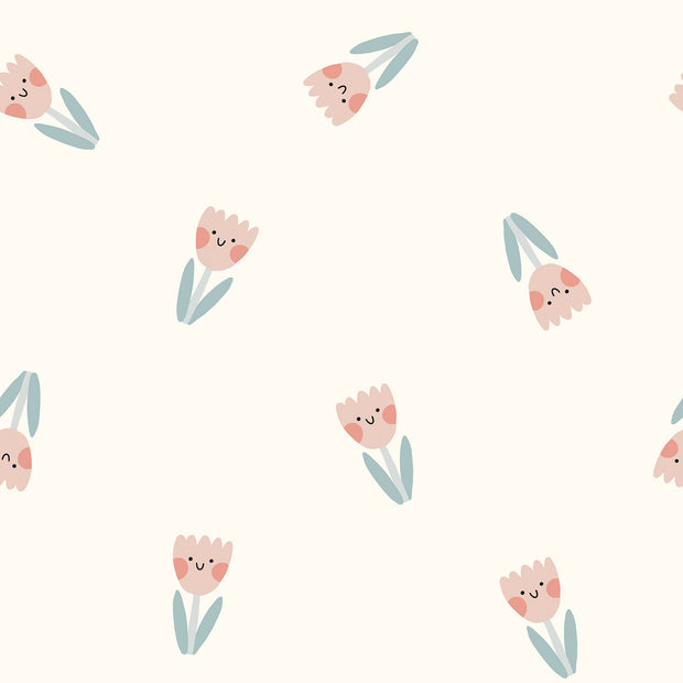 French Terry fabric Flowers Off White