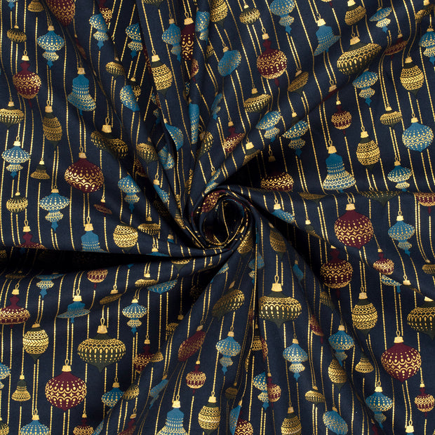 Cotton Poplin fabric Navy printed and foil 