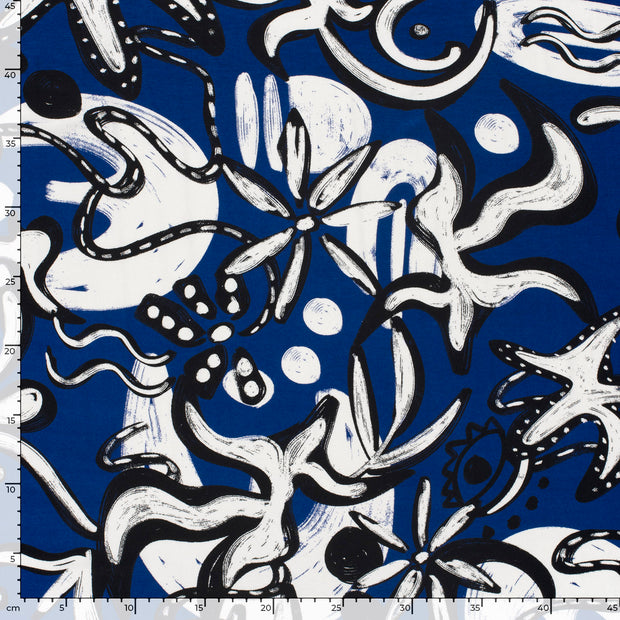 Viscose Vortex Jersey fabric Abstract Cobalt