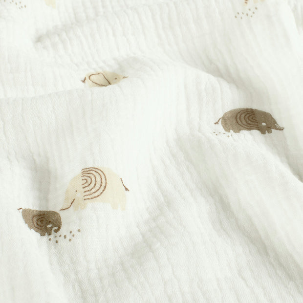 Muslin fabric Elephants Off White