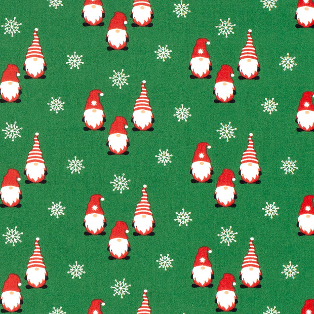 Cotton Poplin fabric Gnomes Green
