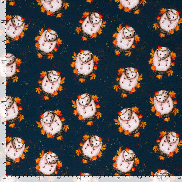 French Terry fabric Hedgehog Navy