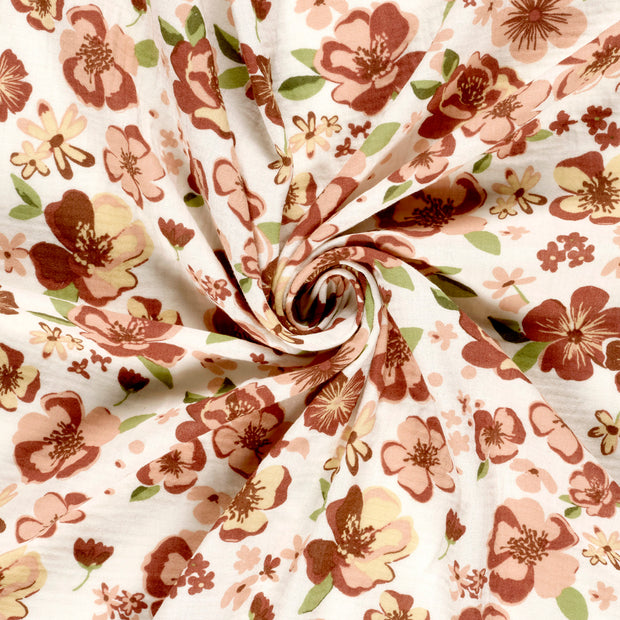 Muslin fabric Off White printed 