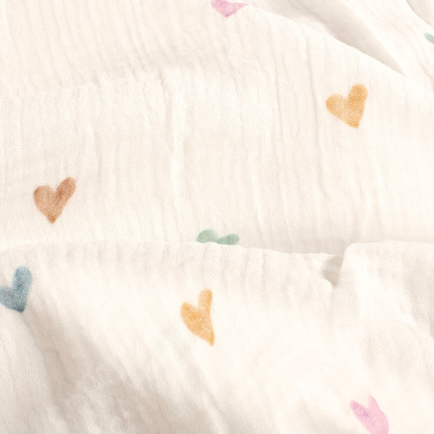 Muslin fabric Hearts Off White