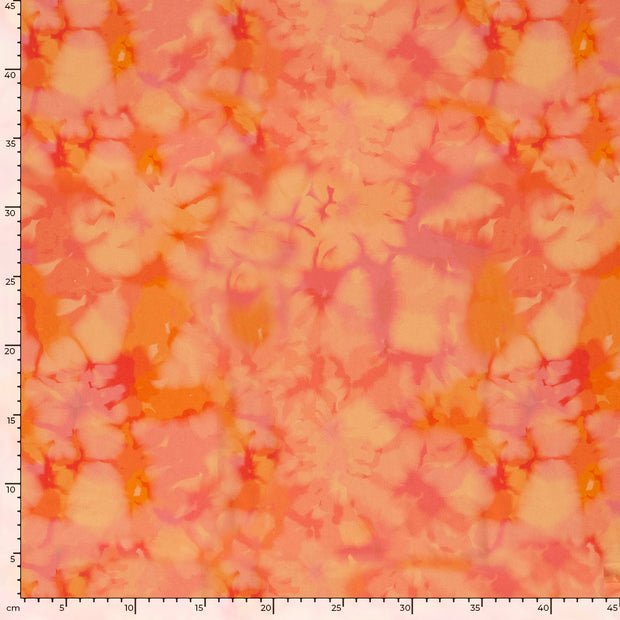 Viscose Satijn stof Bloemen Zalm