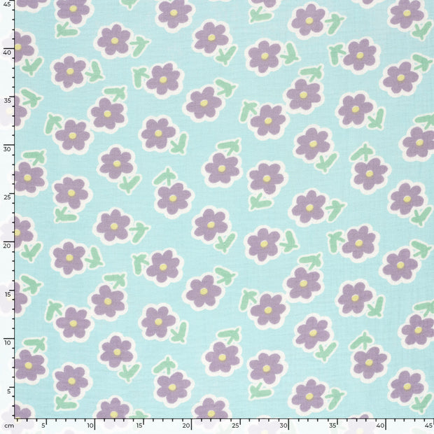 Muslin fabric Flowers Ice Blue