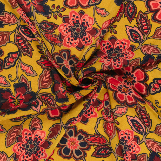 Satin Velvet fabric Oker printed 