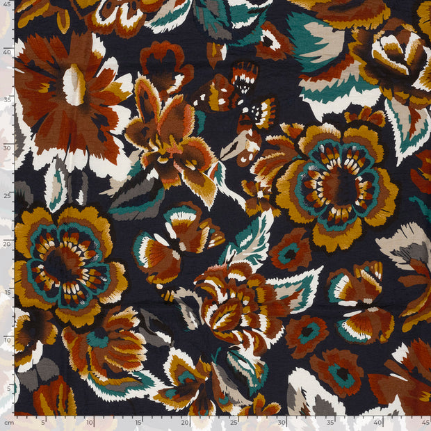 Viscose Nylon Crepe fabrik Blumen Marine