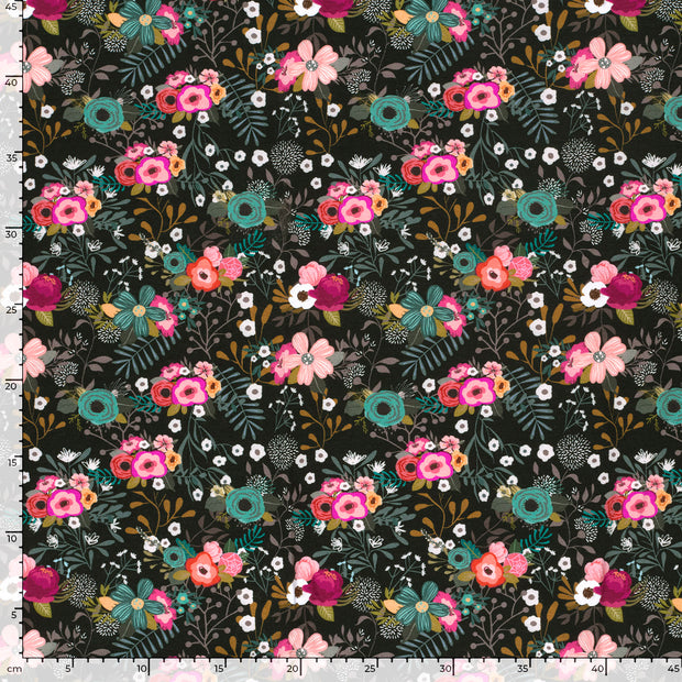 Jersey fabrik Blumen Schwarz