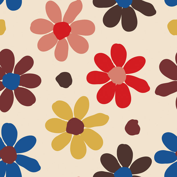 French Terry fabric Flowers Beige