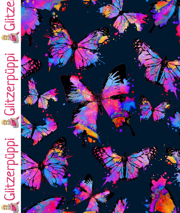 French Terry fabric Butterflies Navy