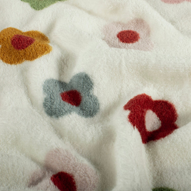 Coral Fleece stof Bloemen Gebroken wit