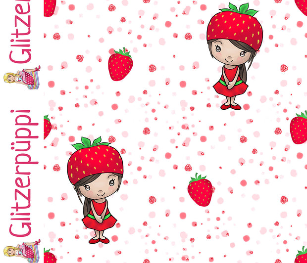 French Terry fabric Strawberries White