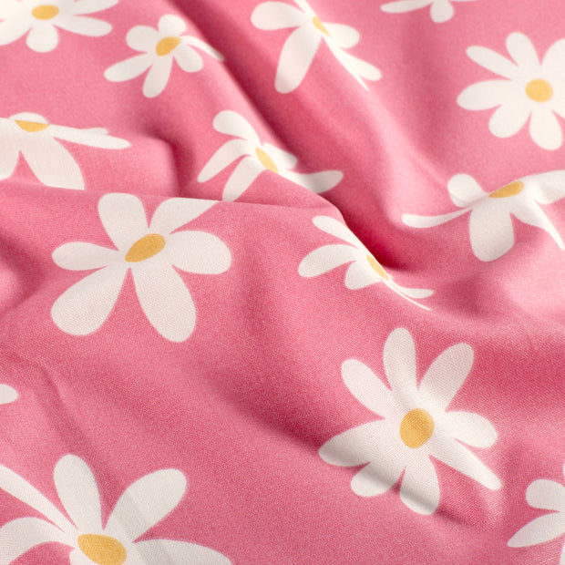 Popeline de Coton tissu fleurs Rose