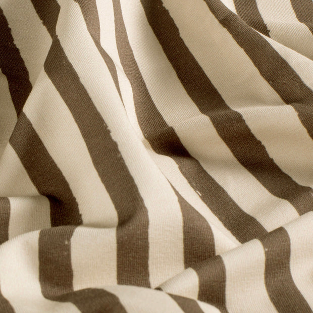 French Terry GOTS organic fabric Stripes Dark Brown