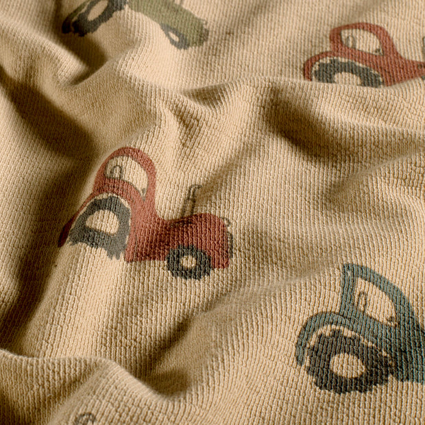 Terry Crepe fabric Tractors Beige