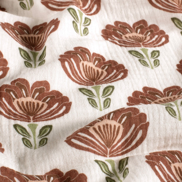 Mousseline stof Bloemen Gebroken wit