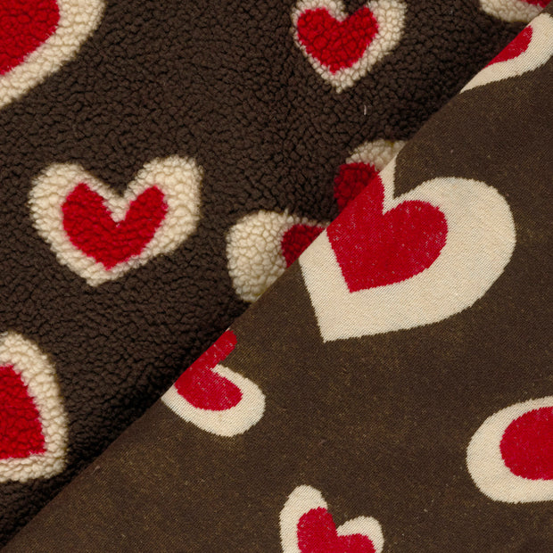 Sherpa Fleece fabrik Herzen bedruckt 