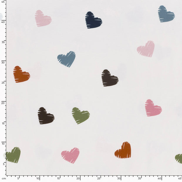 French Terry fabric Hearts Off White