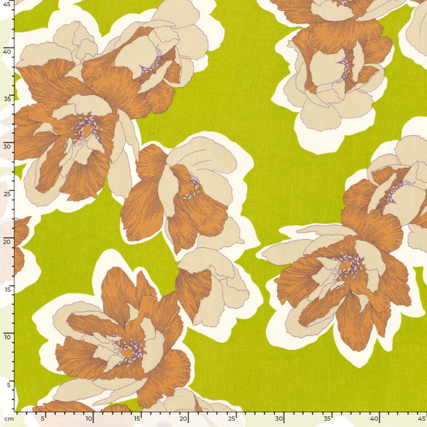 Borken Crepe fabric Flowers Lime Green