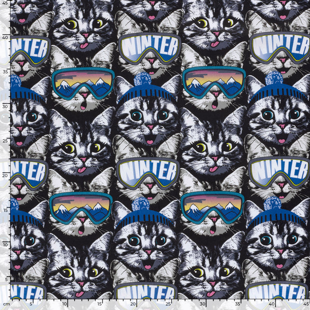 Panama fabric Cats Black