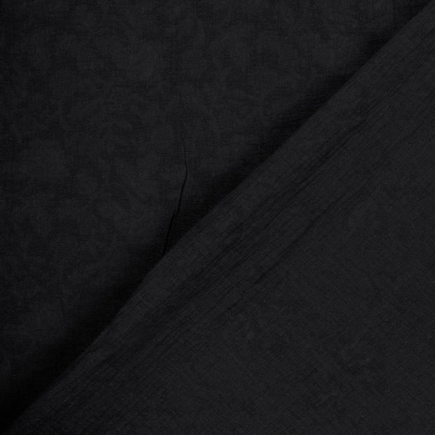 Woven Cotton Linen fabric Leaves embroidered 