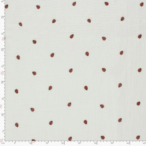 Muslin fabric Ladybugs Off White