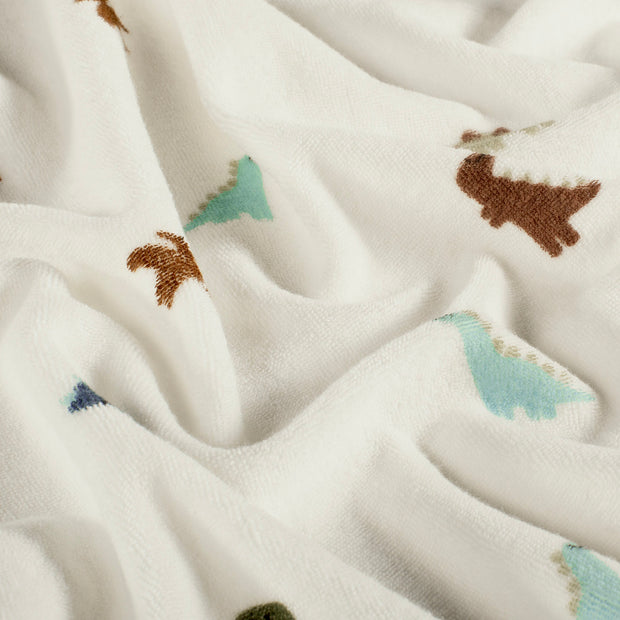 Stretch terry fabric Dinosaurs Off White