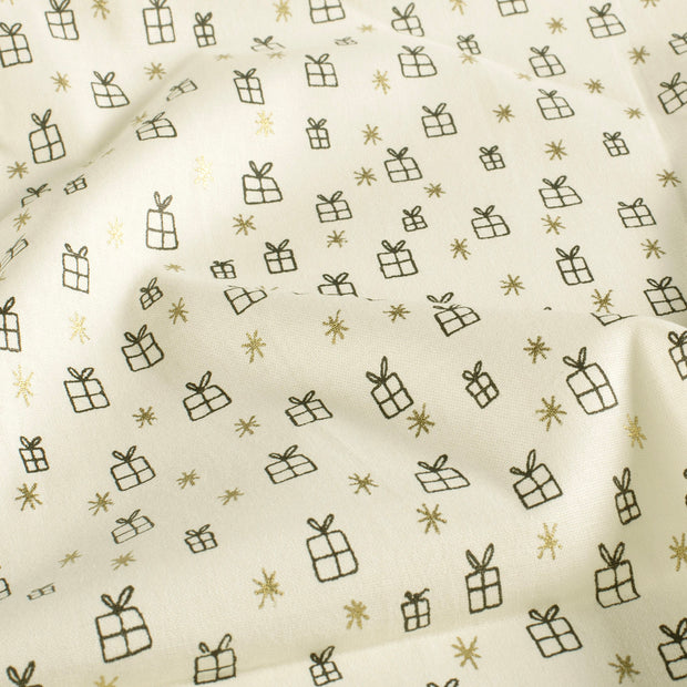 Cotton Poplin fabric Christmas Off White