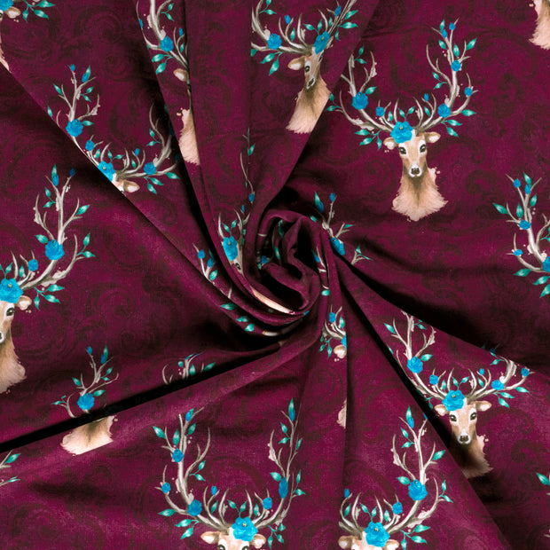 French Terry fabric Wine red brushed and digital printed 