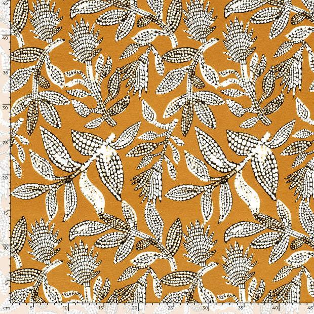 Viscose Jersey fabric Leaves Oker