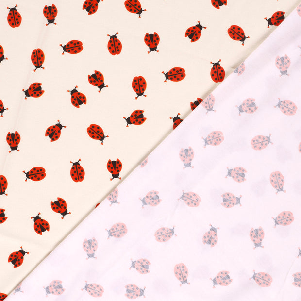 Jersey fabric Ladybugs Off White
