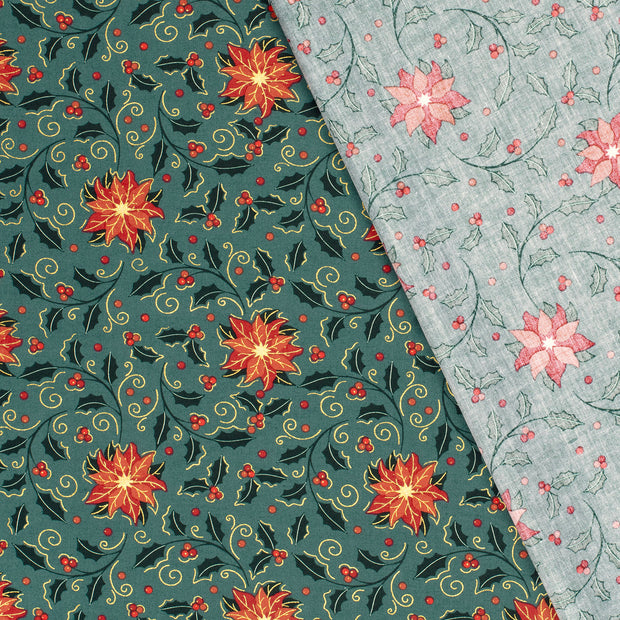 Cotton Poplin fabric Christmas printed and foil 