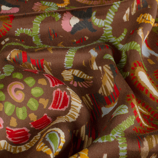 Viscose Satin fabric Abstract Brown