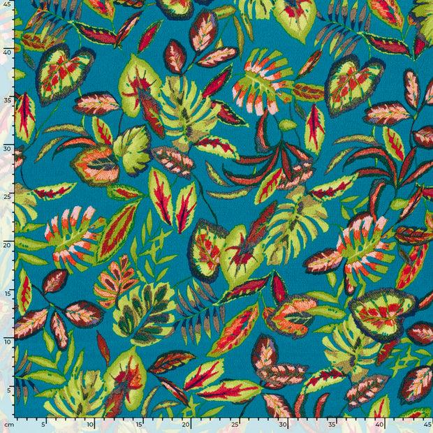 Polyester Bubble fabric Leaves Petrol