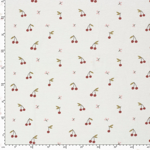 Stretch terry fabric Cherries Off White