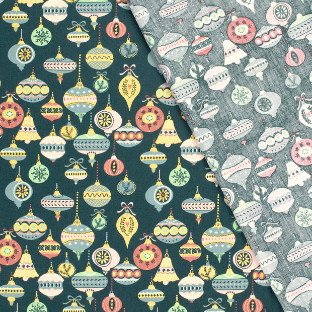 Cotton Poplin fabric Christmas balls printed and foil 