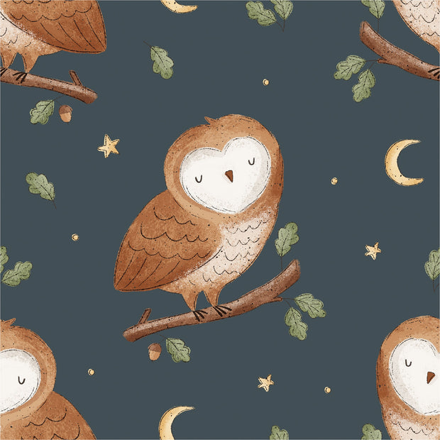 Softshell fabric Owls Indigo