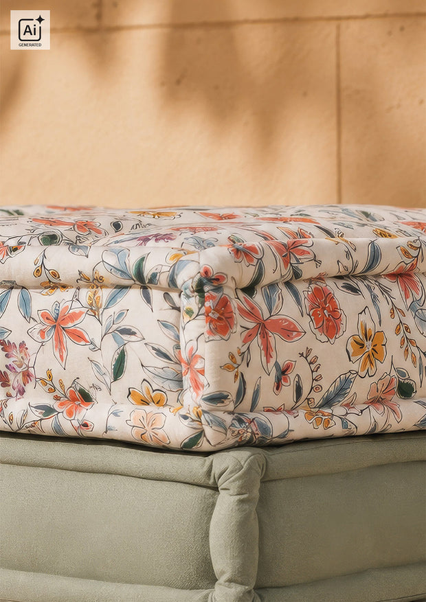 Panama fabrik Blumen Beige