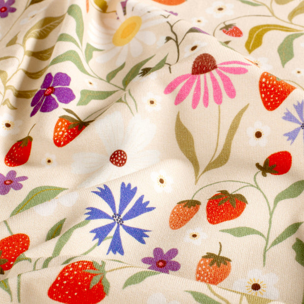 French Terry fabrik Blumen Beige