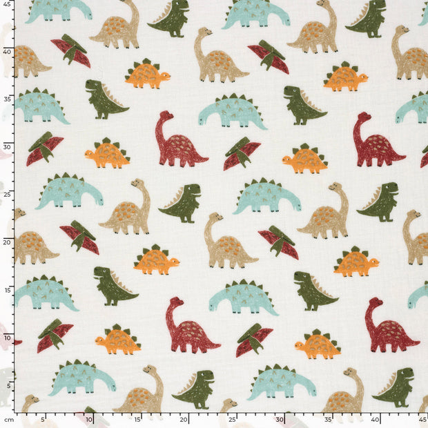 Muslin fabric Dinosaurs Off White