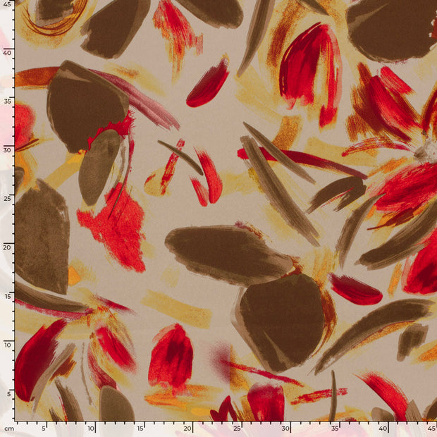 Satin Duchesse fabric Flowers Taupe Grey