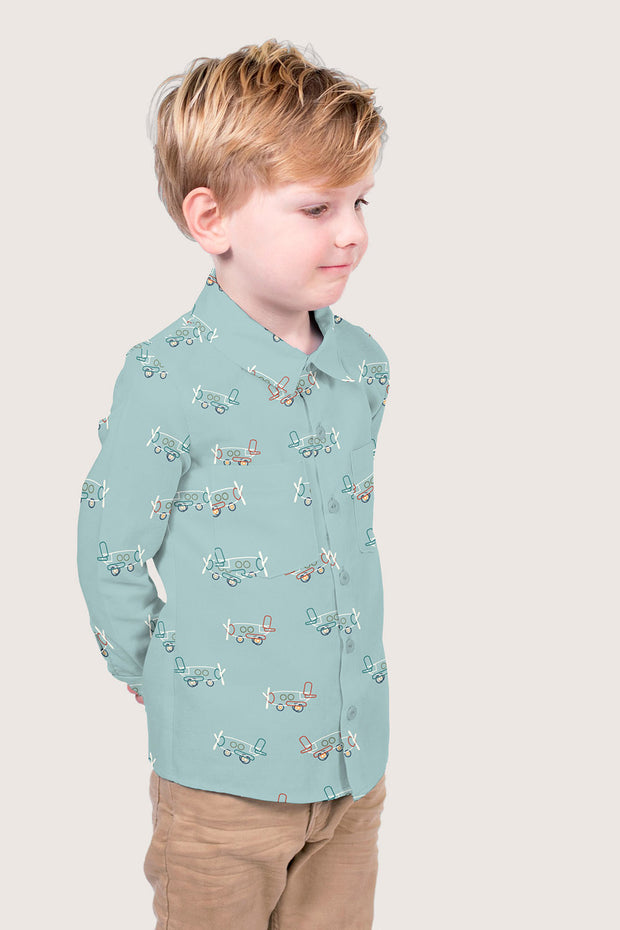 Cotton Poplin fabric Aeroplanes Baby Blue