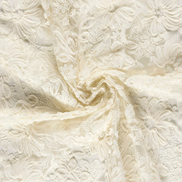 Tulle fabric Off White embroidered 