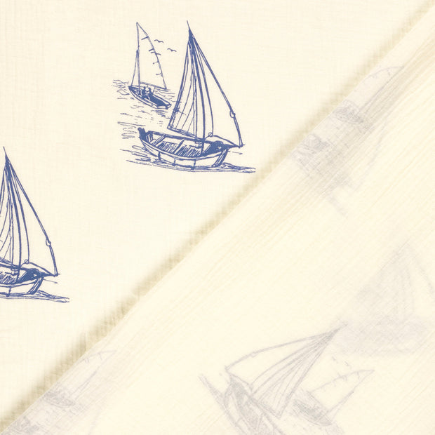 Muslin fabric Sailboats printed 