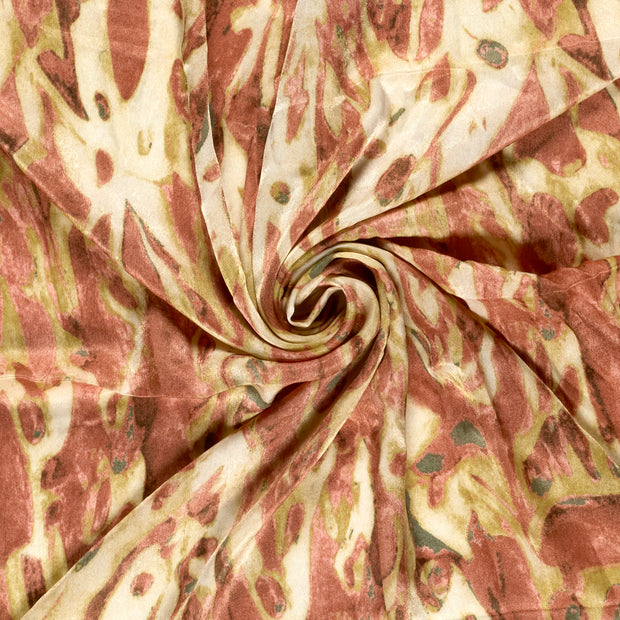 Satin Velvet fabric Beige printed 