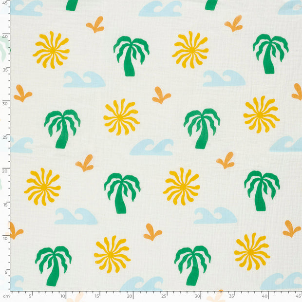 Muslin fabric Palmtrees Off White