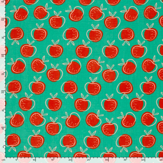 Muslin fabric Apples Dark Mint