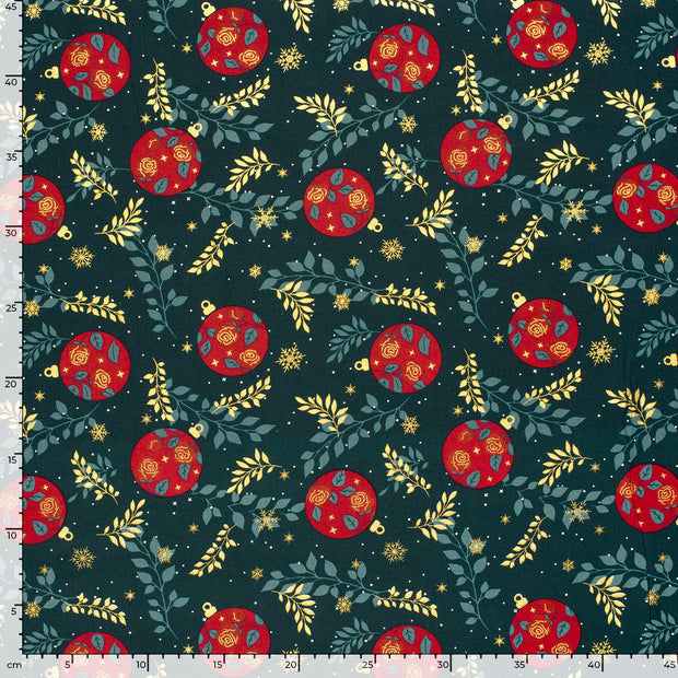 Cotton Poplin fabric Christmas stars Dark Green