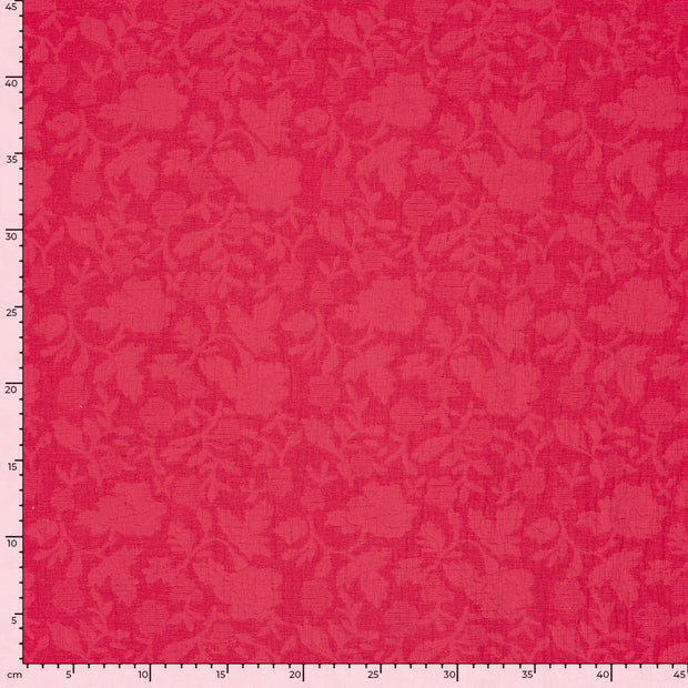Woven Cotton Linen fabric Leaves Dark Red
